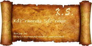 Körmendy Sándor névjegykártya